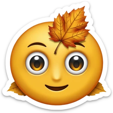 emoji, feuille d'érable couleur vermeille, deux yeux ronds noirs brillants sticker