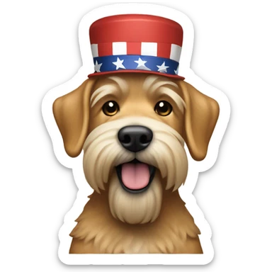 Trump with a wheaten terrier wearing maga hat sticker