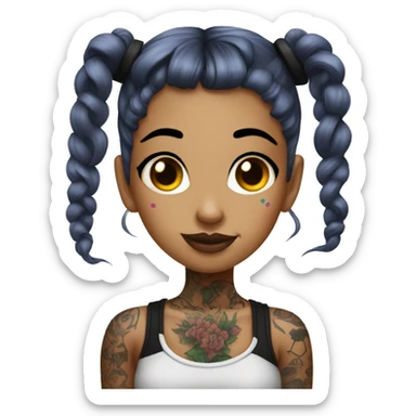 Tattooed girl with space buns and side bang sticker