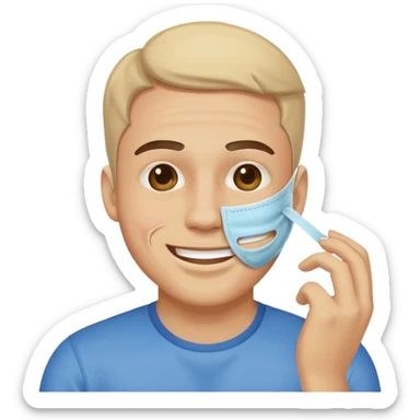 Un homme heureux qui enlève son masque de personne heureuse mais qui est malheureux au fond sticker