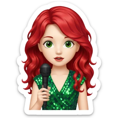 girl in green blink dress, red long wavy hair, holding a mic



















 sticker