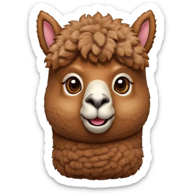 Cinematic Comical Brown Alpaca Portrait Emoji, Head tilted dramatically with an exaggeratedly amused expression, featuring a striking, plush brown fleece with playful texture, wide, expressive warm eyes filled with playful disbelief, Simplified yet hilariously expressive features, highly detailed, glowing with a slightly sassy glow, high shine, dramatic yet playful, stylized with an air of cheeky mischief, bright and endearing, soft glowing outline, capturing the essence of a spirited and over-the-top alpaca, so meme-worthy it feels like it could side-eye its way into internet fame instantly! sticker