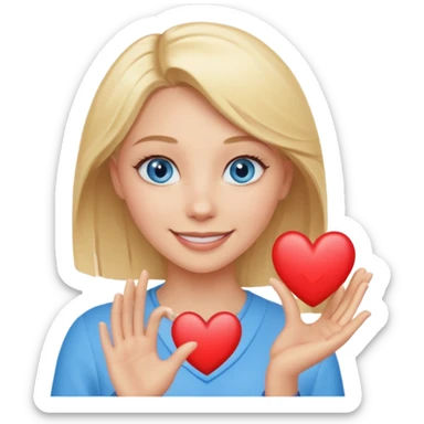 Une femme blonde yeux bleus qui envoi cœur sticker