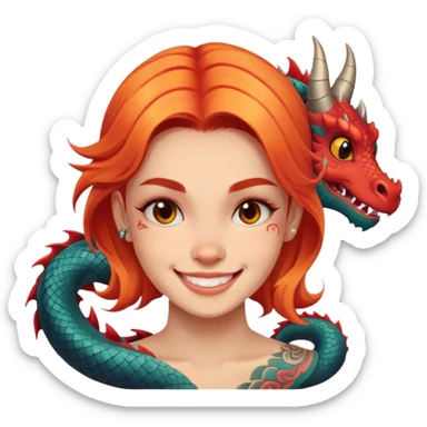 smiling girl with a dragon face tattoo sticker
