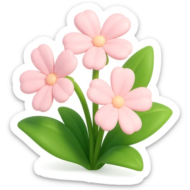 3D iOS-style cartoon soapwort (Saponaria) flowers with exaggerated cute pale pink petals and big green leaves, playful proportions, soft lighting, glossy effect, no background, without a face or smile, in GPT Image style sticker