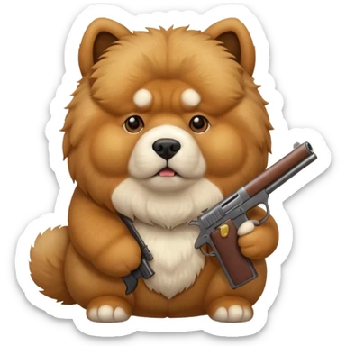 chow chow holding a gun sticker