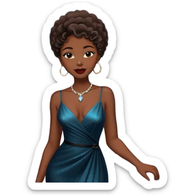 Black female jazz singer outside a jazz club at night in Paris, with city lights and Eiffel Tower in background sticker