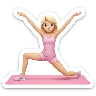 Cinematic Realistic angelic blonde girl stretching in light pink gym sticker
