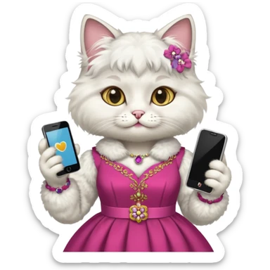 russia cat with custome dress and smartphone sticker