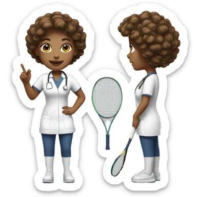 White female nurse playing tennis with brown short curly hair  sticker