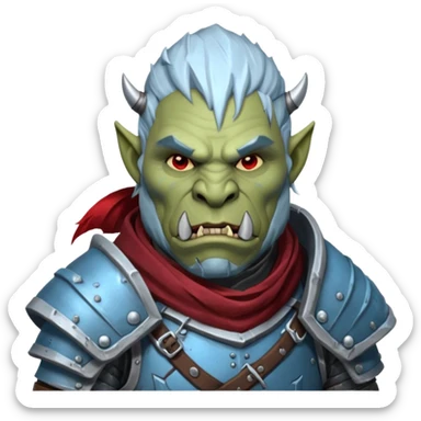 
Fantasy Christmas orc legion soldier icon, iron tundra army theme, heavy winter armor, disciplined brutal look, icy blue steel armor with deep crimson accents, frozen metal texture, cold winter atmosphere, male variant sticker