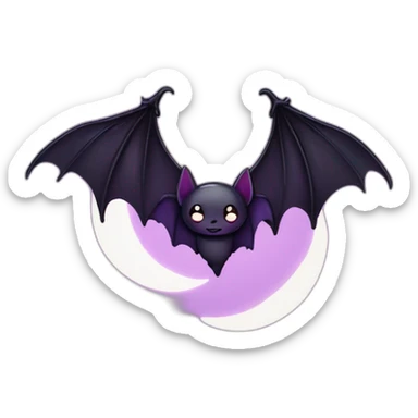 purple black vampire bat wings flying in front of large dripping crescent moon sticker