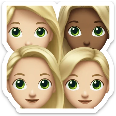 3 girlsone with long blonde hair, one with short blonde hair, one with short brown hair. Blueish green eyes for all sticker
