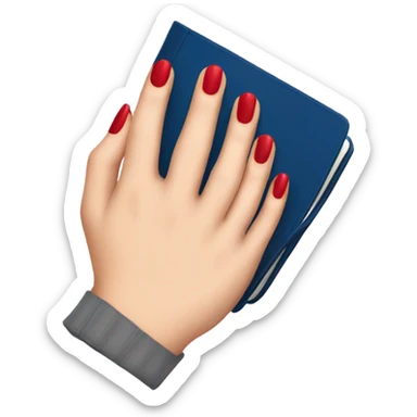 a hand with a red manicure lies on top of a dark blue diary sticker