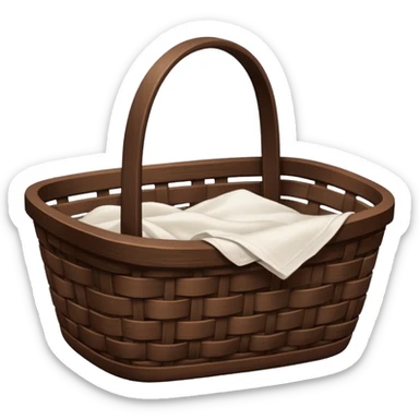 A dark wooden Brown basket with fresh washed linen sticker