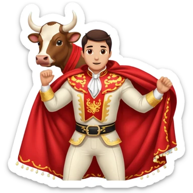 bull fighting where man has red blanket and bull runs past it sticker