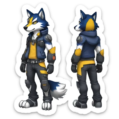  Cool Edgy Colorful Anthro War-Digimon-Fakemon-Wolf with edgy markings full body sticker