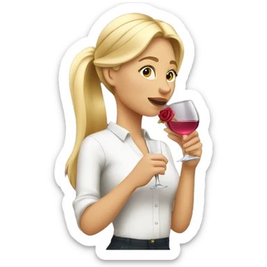 Blonde girl with ponytail drinking a glass of rose wine  sticker