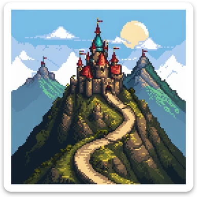Fantasy castle on a mountain with a winding path sticker