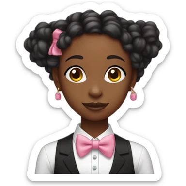 black girl with pink locs holding tuxedo cat sticker