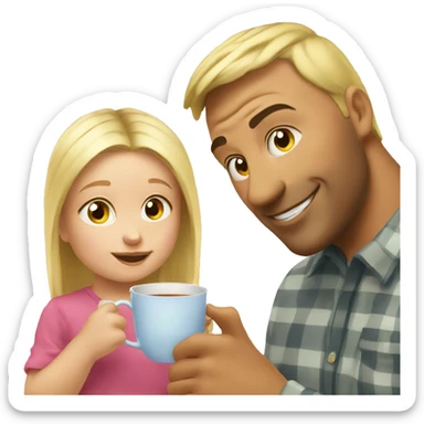 blonde dad drinks tea with his babydaughter sticker