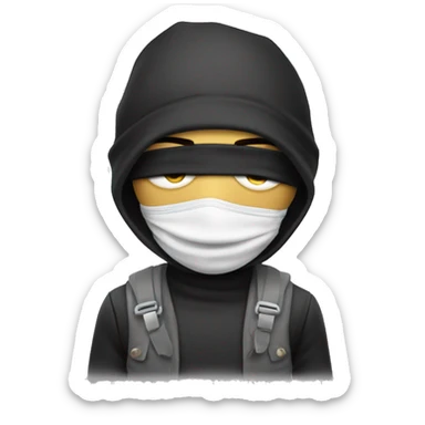 Robber with a blindfold and a bag of money on his shoulder sticker