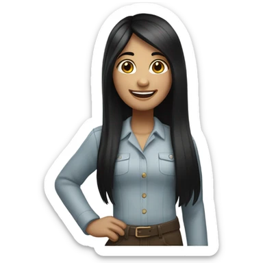 a light skin girl with black straight hair waving sticker