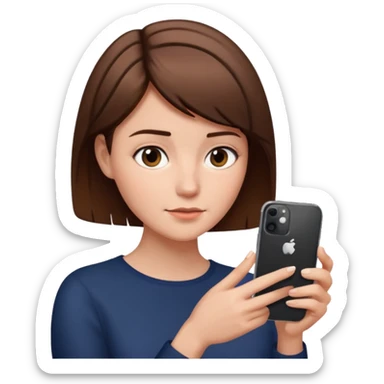 Mujer con pelo corto café viendo su iPhone 11 sticker