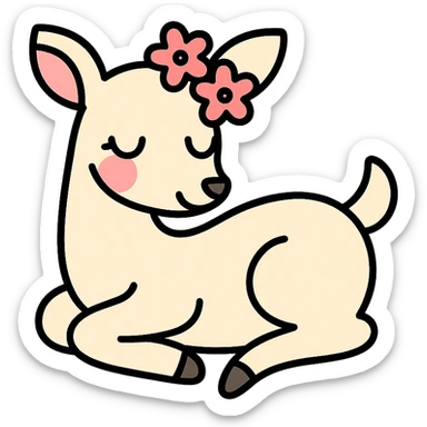 feminine adult vanilla cloud doe with rosy cheeks and cherry flowers, floating gracefully, minimalist style, brand identity, social media sticker