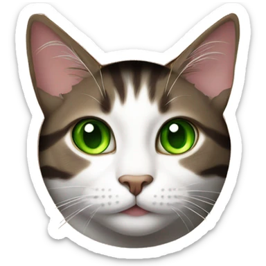 Dark Brown and white tabby cat with green eyes in a cardboard box sticker