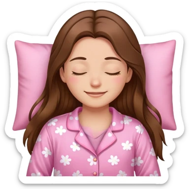 The brown long hair girl going to sleep in pink pajama with smile and closed eyes sticker