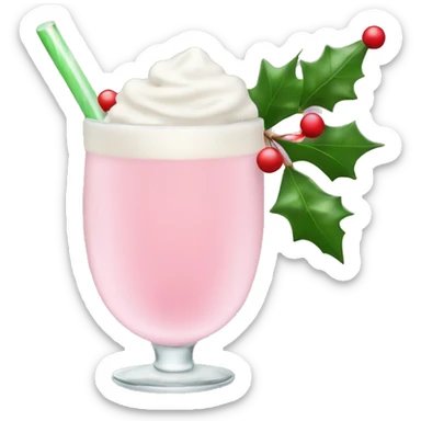 pastel pink christmas drink, with mistletoe on the top of it sticker