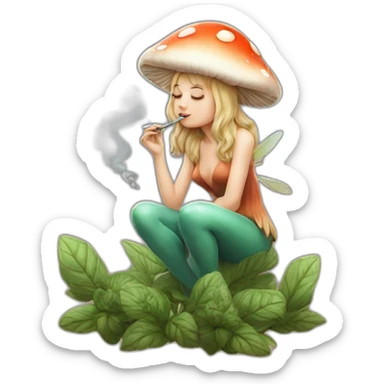 cute mushroom fairy smoking herbs sticker