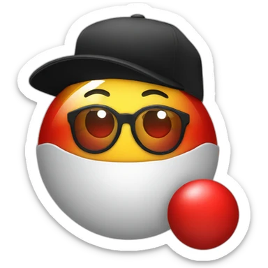 ball with a red cap with a black brim no mouth round glasses sticker
