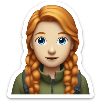 Ginger girl with volume straight hair and blue eyes On a hike sticker