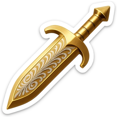 Recolor this weapon to a plated gold color with ornate engravings inlaid with silver. The gold should be rich and metallic, and the engravings should have a bright, reflective silver finish. Transparent background. sticker