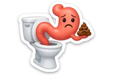 emoji stile iphone di un intestino che esce dal wc con in mano una montagnetta di feci con espressione triste a palline sticker
