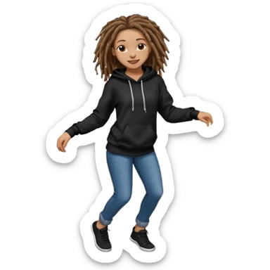 African American girl light skin with shoulder length brown deadlockswearing plain black hoodie wearing skinny jeans dancing in street sticker