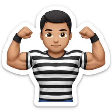 Prisoner with prison black and white striped tshirt flexing biceps sticker