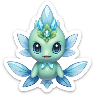 elemental icy floral ethereal glacial Axew-Rufflet-Brionne-Celebi-Pokémon-Fakémon-hybrid-creature sticker