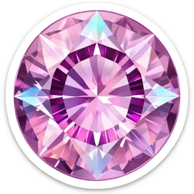 round cut kunzite gem with delicate light pink color, holographic rainbow fire, and brilliant facets sticker
