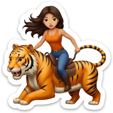 Super sexy long haired brunette riding large mean ferocious tiger sticker