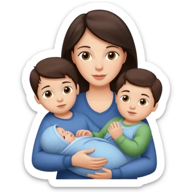 Beautiful Brunette Mother holding a baby and two young sons, realistic  sticker