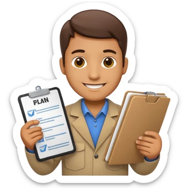 create a realistic emoji showing logistic person with a plan in his hands sticker