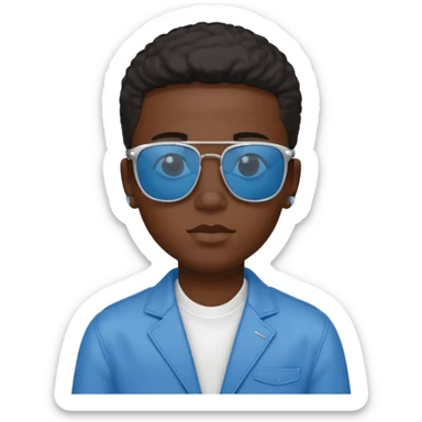 Un garçon noir avec des lunettes de soleil un peu bleu avec un cadran plutôt carré et SANS QU’ON VOIT SES YEUX. Et au dessus de sa tête il y a écrit BOUSs on dois pas voir ses yeux sticker