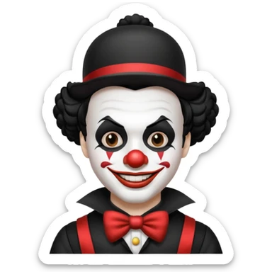 man with black hair black and white clown makeup black clothes sticker