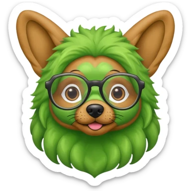 alien dog with folded ears green, wearing glassess sticker