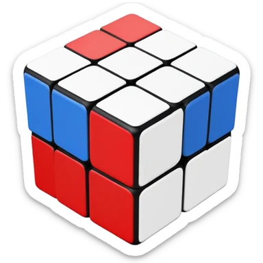 A minimalist 3x3 Rubik's Cube with only blue, red, and white colors, clean iOS emoji style, simple design sticker