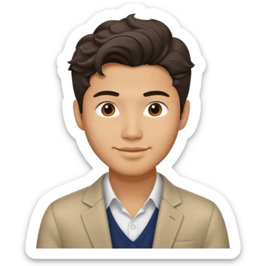 Asian guy wavy hair, dressed cool, demure but with a smirk, getting ready for first date  sticker