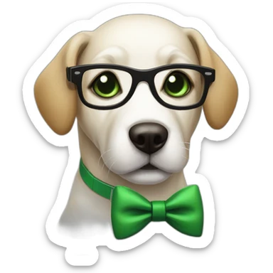 medium-bege-and-white-dog-with-green-eyes-and-black-glasses-and-green-bow sticker